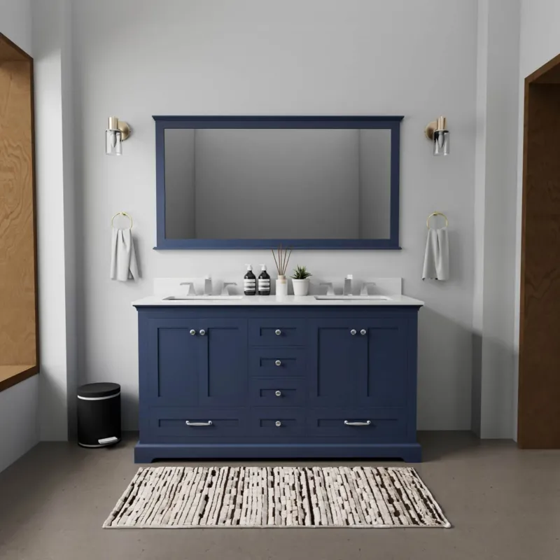 60 inch Blue Bathroom Vanity with Double Undermount Sinks