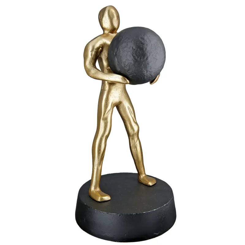 Skulptur – Goldfarbenes Finish, Kugeldesign, Mannmotiv, Höhe 32 cm - Strong | Gilde