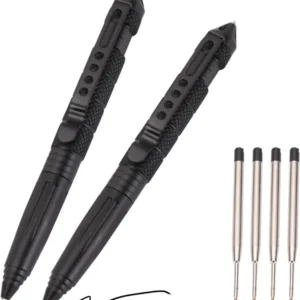 2 Pack Military Tactical Pen Set with 6 Black Ballpoint Refills Black