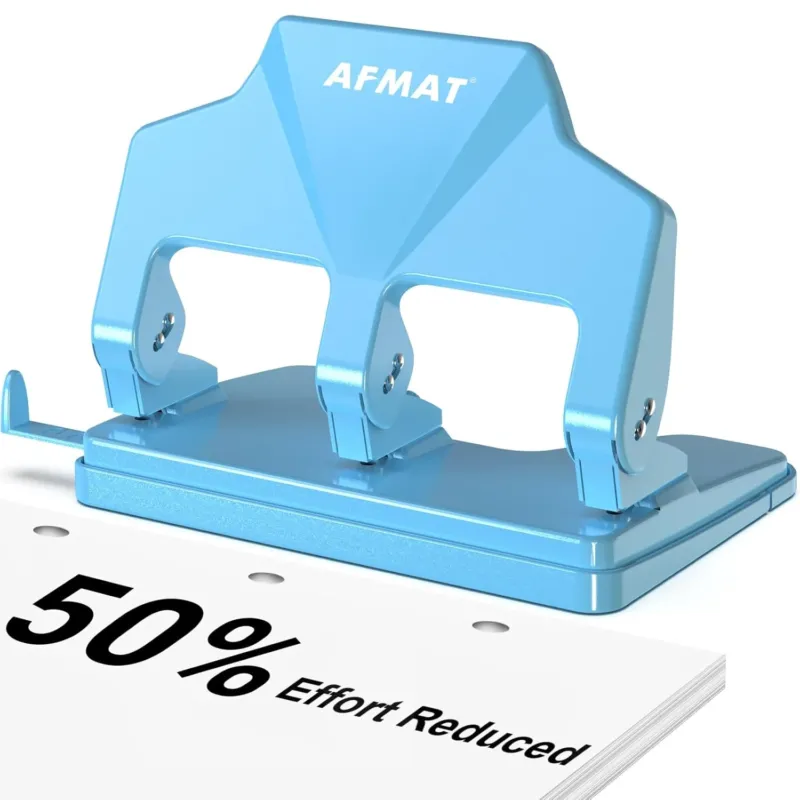 AFMAT HP14 3 Hole Punch Heavy Duty, 40-Sheet Three Hole Punch, 50% Reduced Effort Metal Paper Puncher w/Large Chip Tray,HP14CY