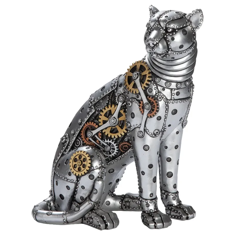Figur – Kunstharz Material, Leopard Design, Silberfarbene Akzente - Steampunk Leopard | Gilde