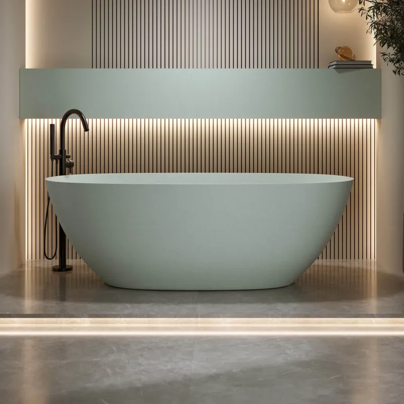 65 in Oval Turquoise Green Solid Surface Bathtub