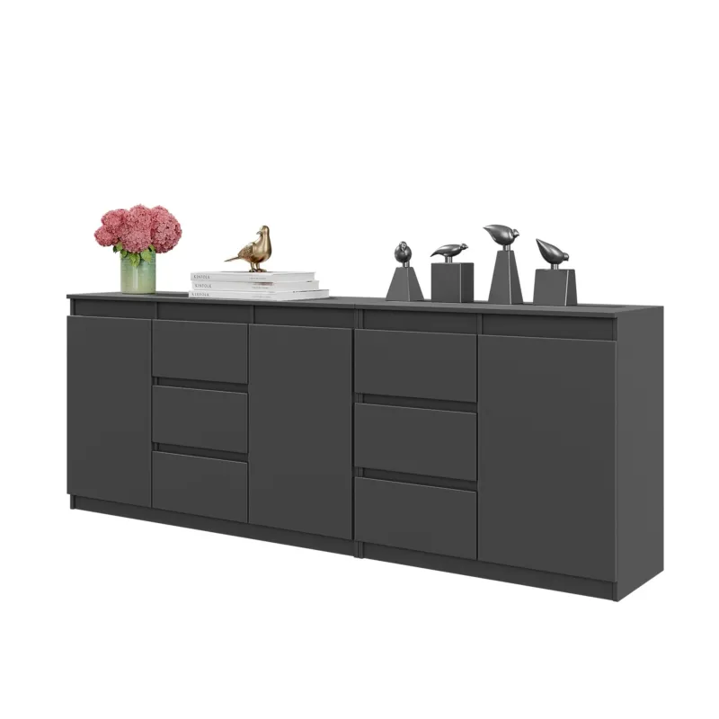 MIKEL - Kommode mit 6 Schubladen und 3 Türen - Schlafzimmer Kommode Aufbewahrungsschrank Sideboard - Anthrazit H75cm B200cm