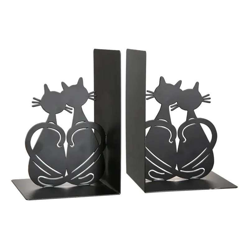 Buchstützen – Katzenmotiv, Schwarzes Metall, Dekorative Form, 17 cm - Love Cat | Gilde