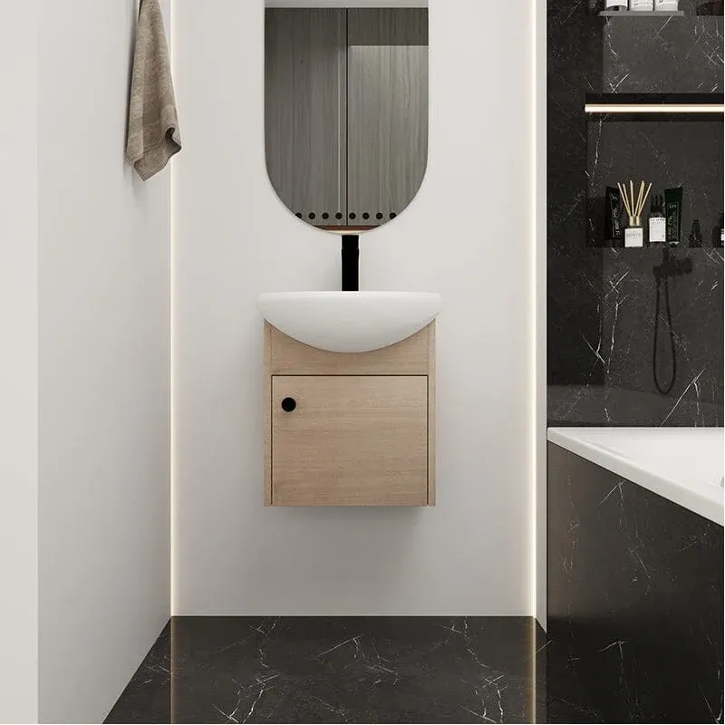 18" Small Size Bathroom Vanity With Ceramic Sink, Wall Mounting Design