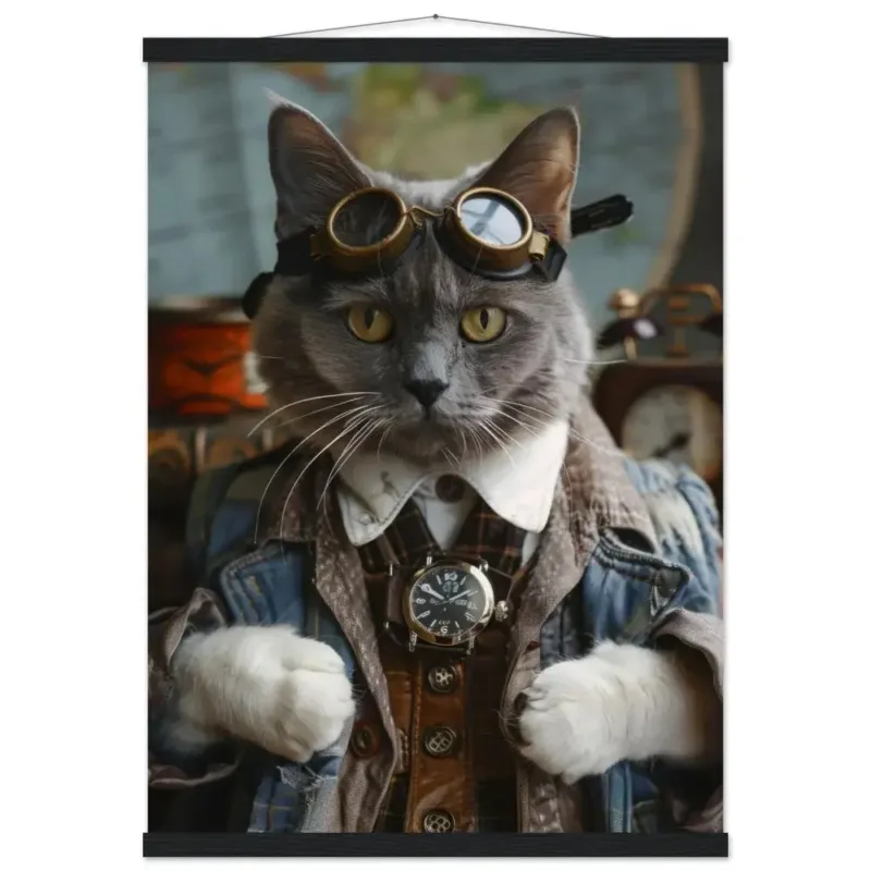 Schulposter – Chartreux Katze, Steampunk-Outfit, Brille | St Tropez Art