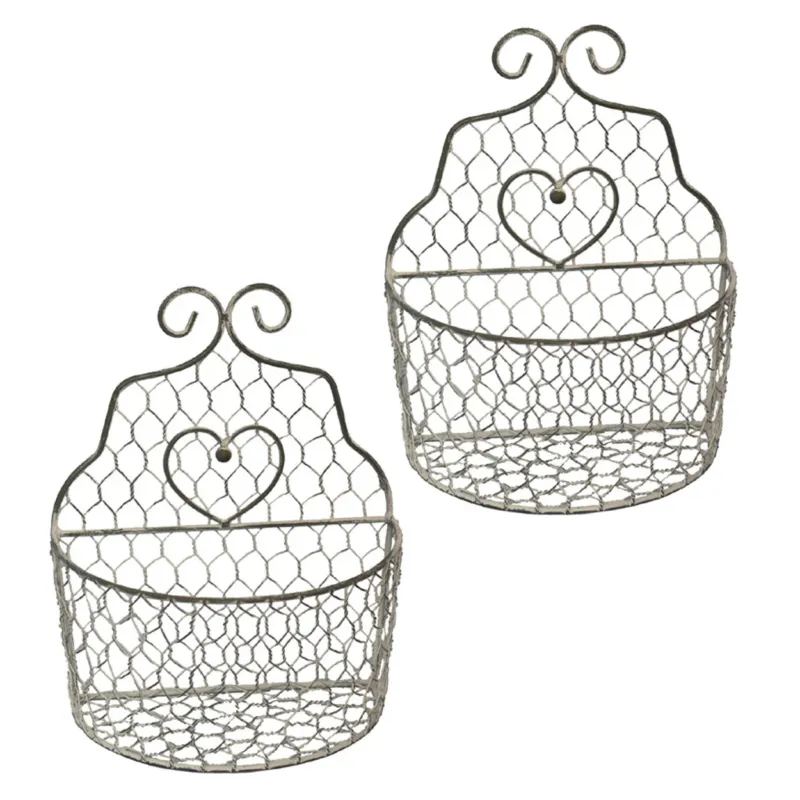 2er Set Wandkörbe Metall Vintage Grau Dekokorb Korbset
