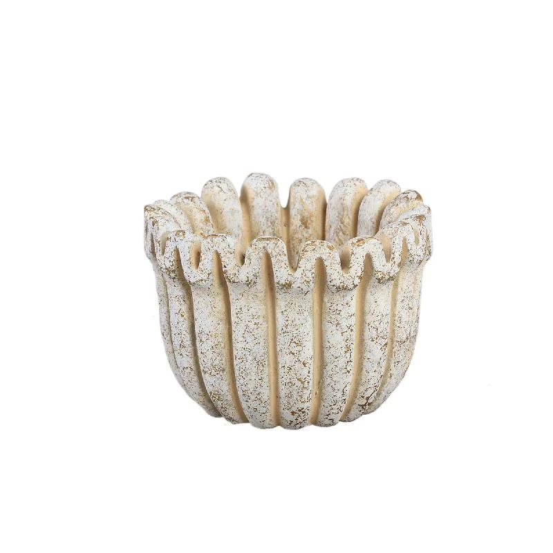 Blumentopf – Creme Farbe, Gerippte Linienstruktur, Zement Material, S – Raffay | PTMD
