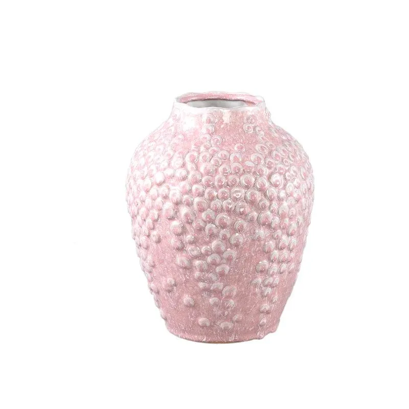 Topf – Runde Form, Porzellan-Keramik, Schuppenmuster Design, Rosa, Hoch, S – Avis | PTMD