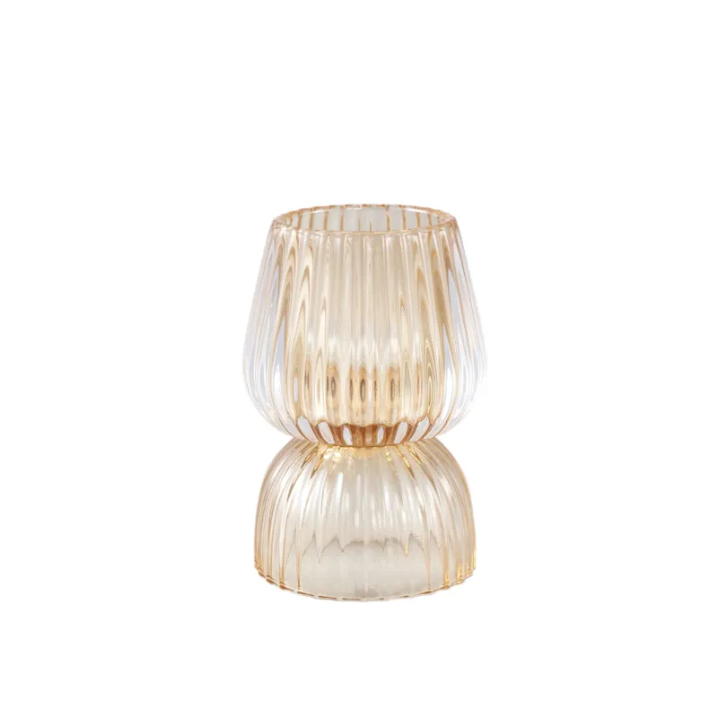 Teelichthalter – Gerippte Struktur, Rundes Glasdesign, Gelb – Comrad | PTMD