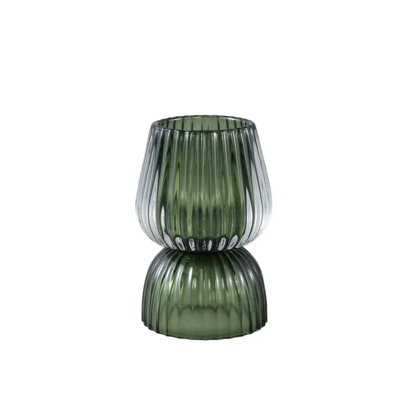 Teelichthalter – Gerippte Struktur, Rundes Glasdesign, Grün – Comrad | PTMD