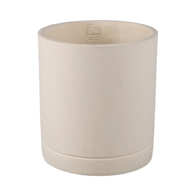 Blumentopf - Zylindrischer Zement, Runde Form, Matte Oberfläche, Cremefarbe, XL – Vik | PTMD