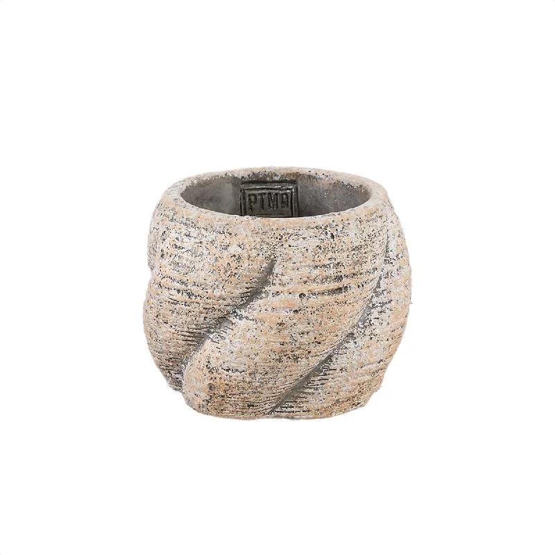 Blumentopf – Taupe Farbe, Wirbel Design, Zement Material, Niedrige Form, M – Evanthia | PTMD
