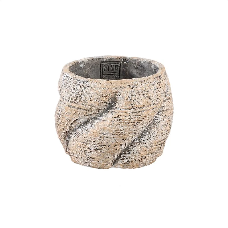 Blumentopf – Taupe Farbe, Wirbel Design, Zement Material, Niedrige Form, L – Evanthia | PTMD