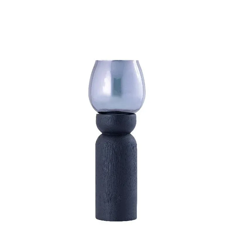 Windlicht – Modernes Design, Quadratische Form, Mangoholz Glas Material, Schwarz, M – Qez | PTMD