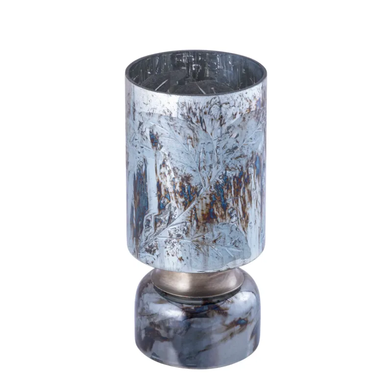 Windlicht – Glas Material, Blau Ton, Blatt Gravur, L – Navanah | PTMD