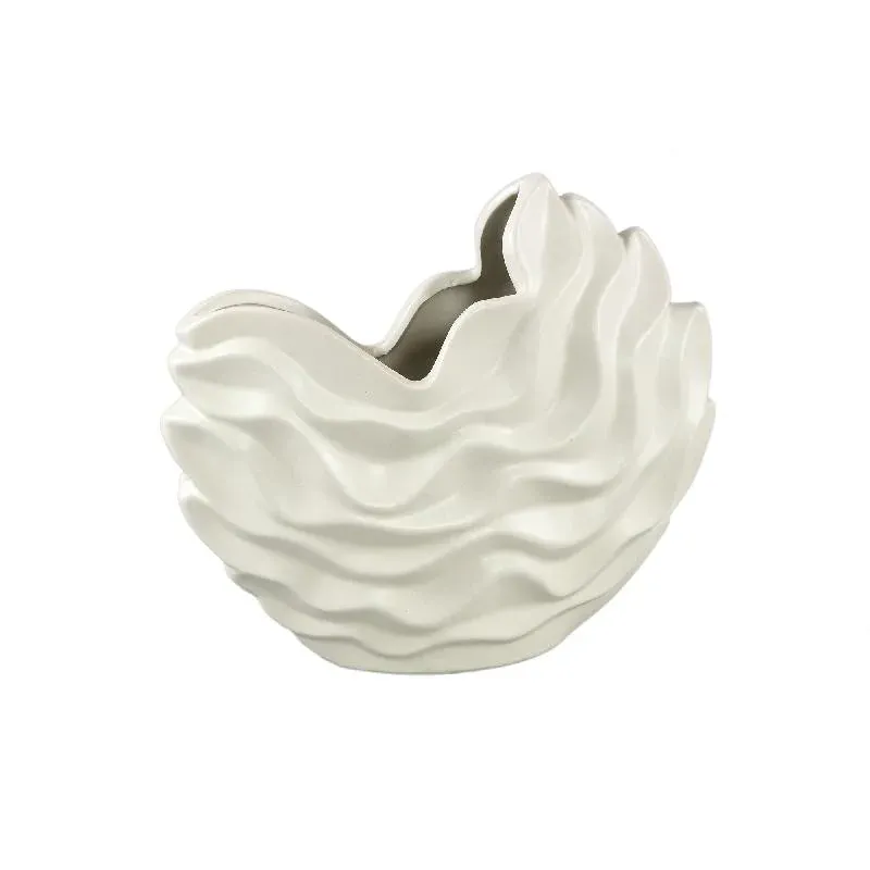 Topf – Steinzeug Keramik, Wellen Design, Creme Farbe, L – Kaylagh | PTMD