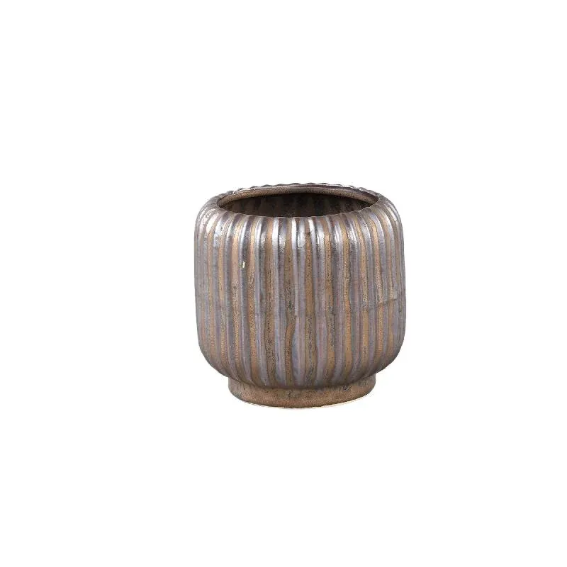 Topf – Rundes Design, Keramik, Linienstruktur, Bronze, XS – Eevie | PTMD