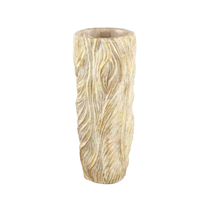 Blumentopf - Runder Zement, Wellenlinien, Creme, Hoch, L – Alexio | PTMD