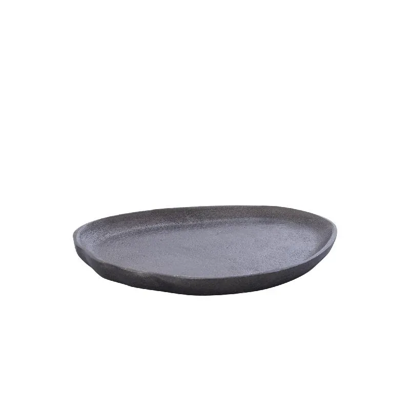 Tablett – Silberne Oberfläche, Aluminium Guss, Organische Form - Kora | PTMD
