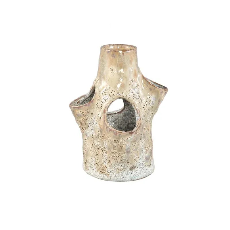 Vase – Keramik Material, Gedrücktes Design, Creme Farbe, M – Marshali | PTMD