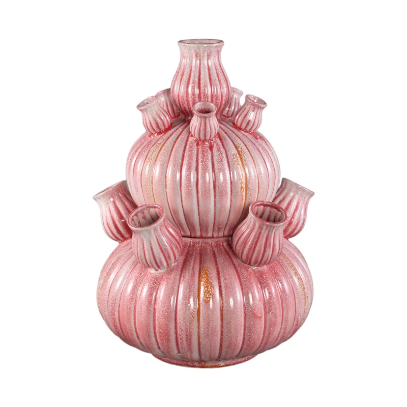 Vase – Geriffeltes Design, Keramik Material, Rosa Farbe, L – Nolou | PTMD