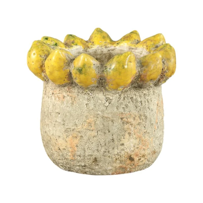 Topf – Zitronenrand Design, Runde Form, Gelbe Farbe, Terrakotta Keramik, M – Fruitsy | PTMD