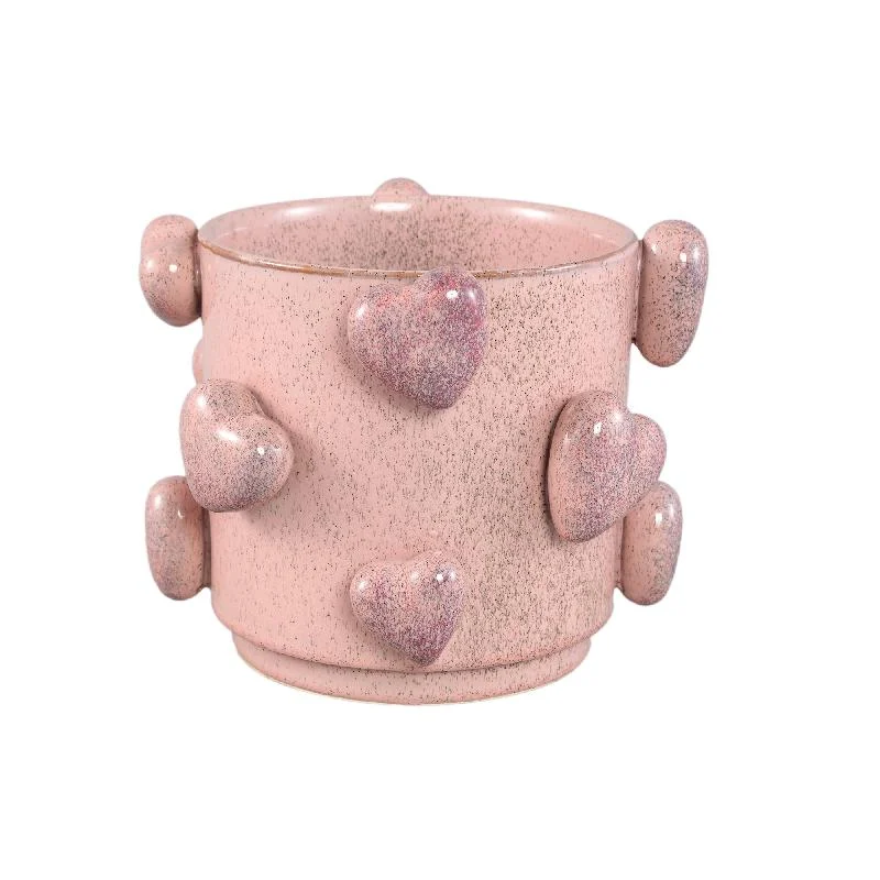 Topf – Rosa Farbe, Herzmotiv, Niedrige Form, Keramik, L – Valentin | PTMD