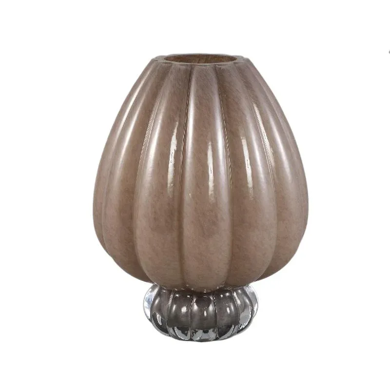 Vase – Gerippte Struktur, Milchglas Material, Braun, Mit Fuß, L – Syamer | PTMD