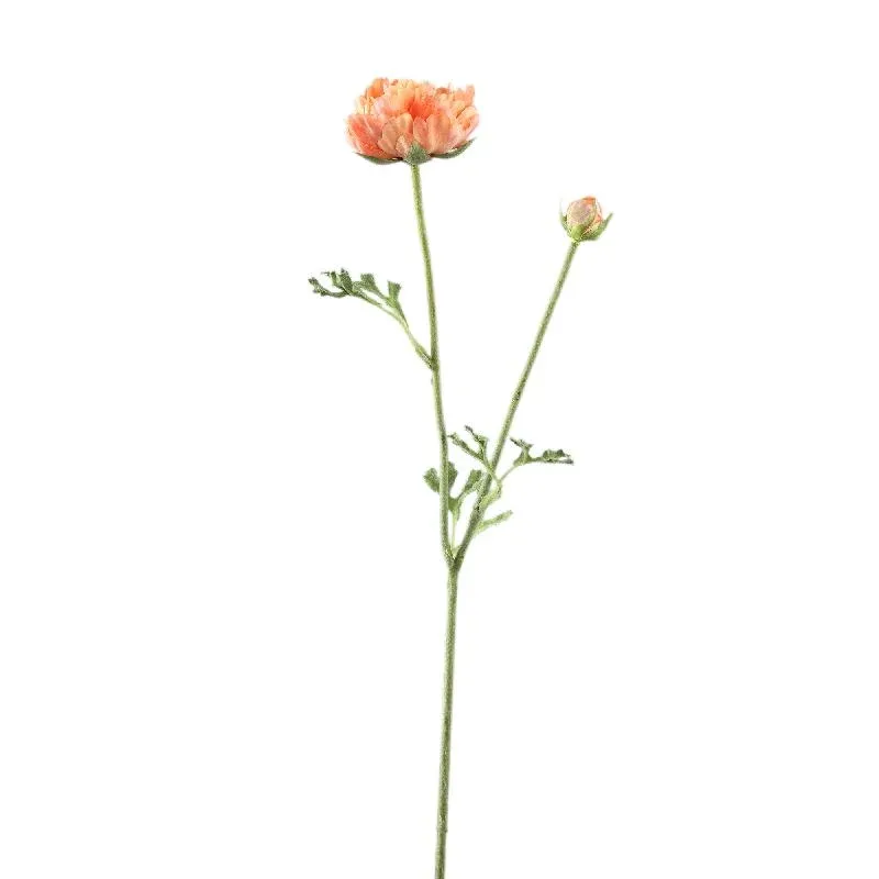 Ranunkelblume – Oranger Ranunkelzweig mit Knospe und Blättern aus Polyestergewebe | PTMD