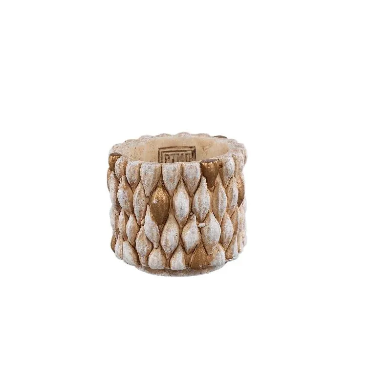 Blumentopf - Runder Zement, Golddetails, Cremefarbe, XS – Hilla | PTMD