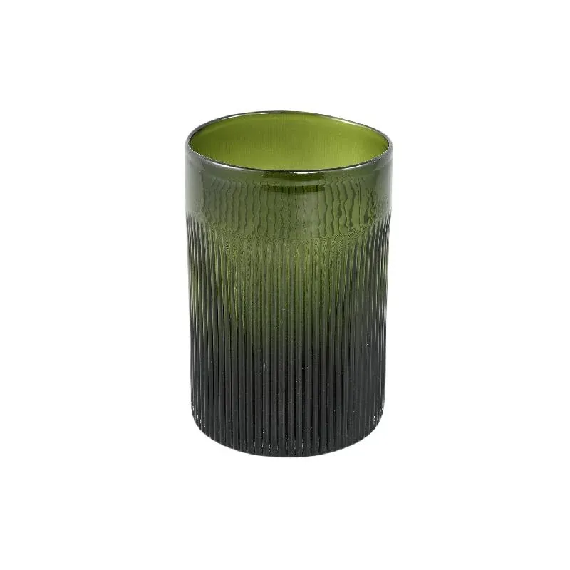 Vase – Gerippte Struktur, Runde Form, Glas Material, Olivgrün, Breite, L – Alphaba | PTMD