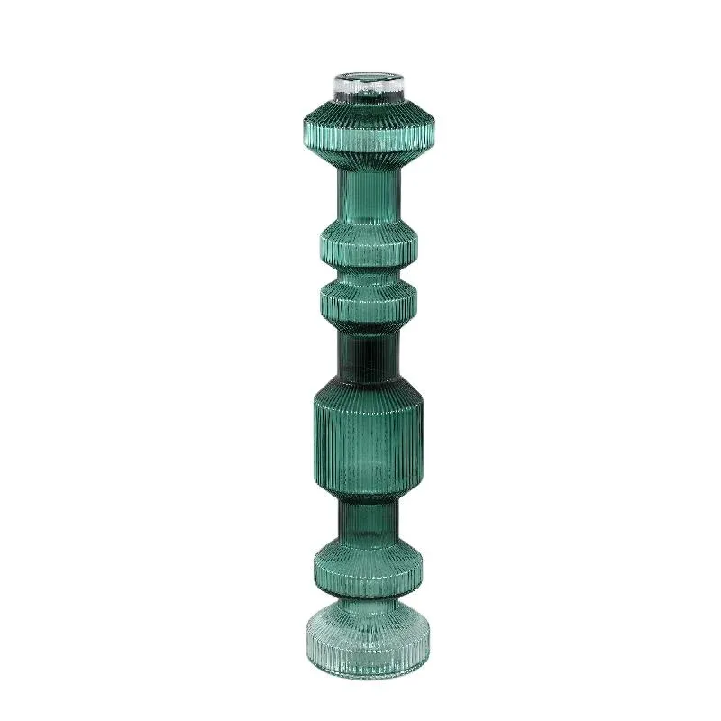Kerzenständer – Geripptes Glas, Bauschige Form, Dunkelgrüne Oberfläche, M – Galinda | PTMD