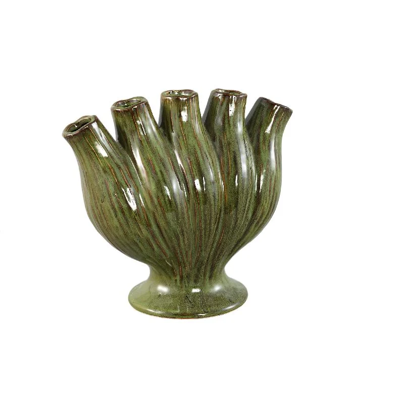 Vase – Röhren Design, Grüne Farbe, Keramikmaterial, L – Gylian | PTMD