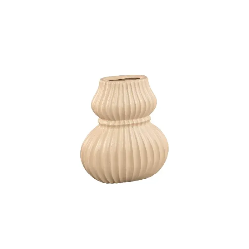 Vase – cremefarbene Gestaltung, ovale Formgebung, gerippte Oberfläche, S – Halta | PTMD