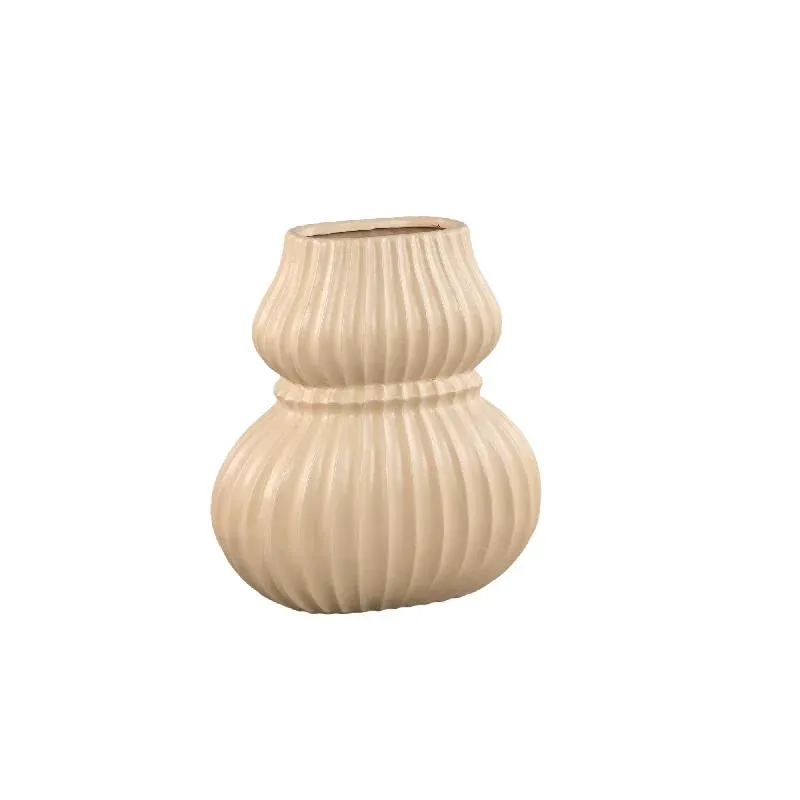 Vase – cremefarbene Gestaltung, ovale Formgebung, gerippte Oberfläche, M – Halta | PTMD