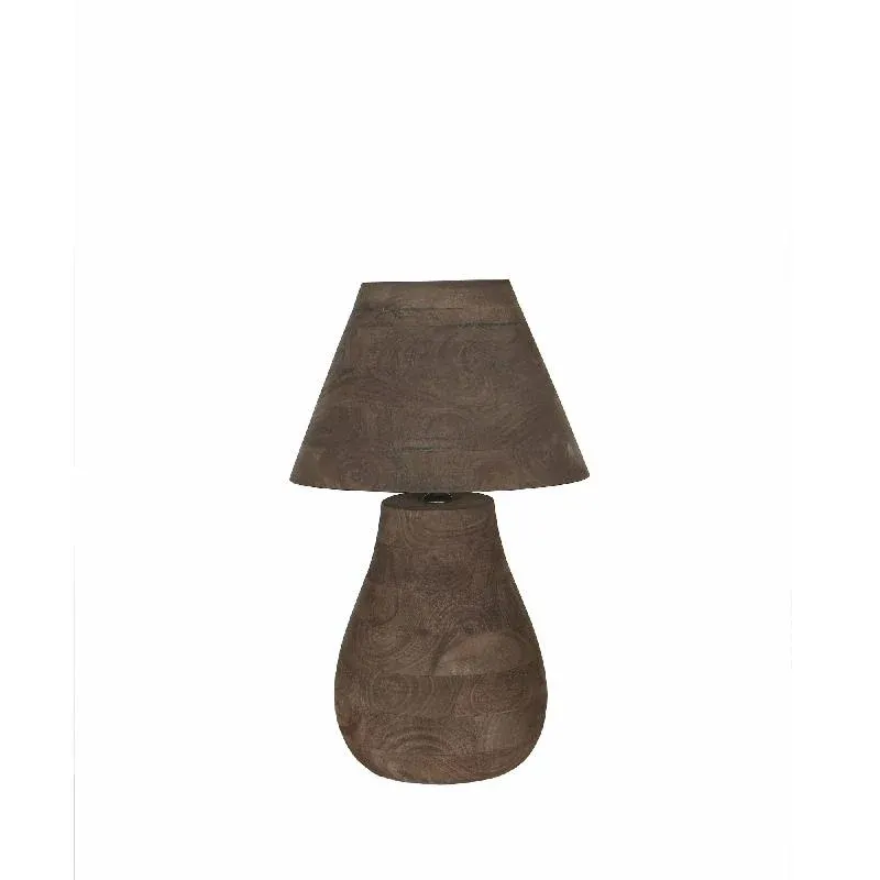 Tischlampe aus Mangoholz, braun, rund, naturbelassen, dekorativ, niedrig – Peake | PTMD