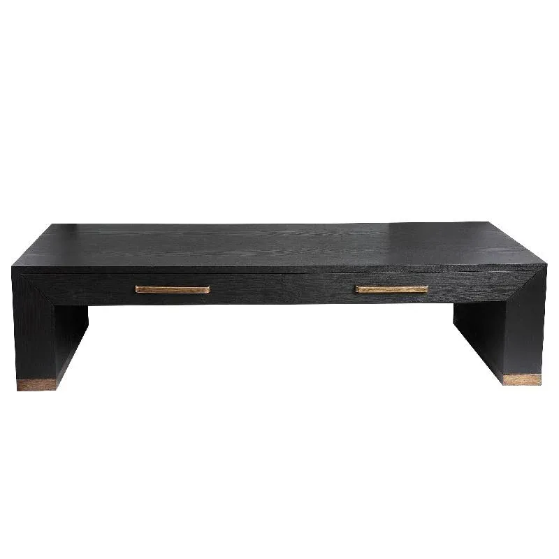 Couchtisch – Holzfurnier, Zwei Schubladen, Rechteckige Form, Schwarz – Tiess | PTMD