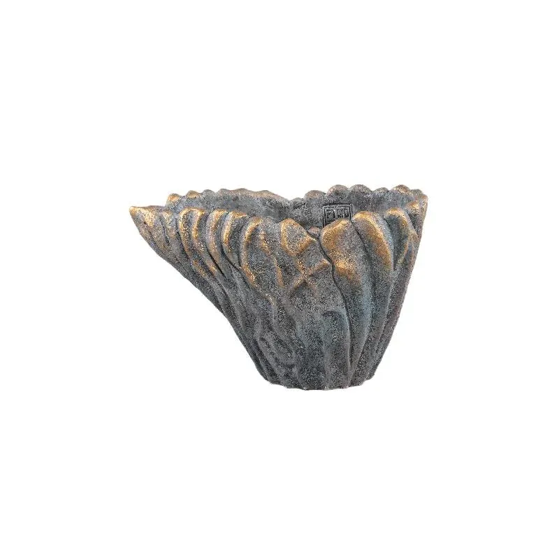 Vase – Graue Farbe, Wellen Design, Zement Material, S – Vakas | PTMD