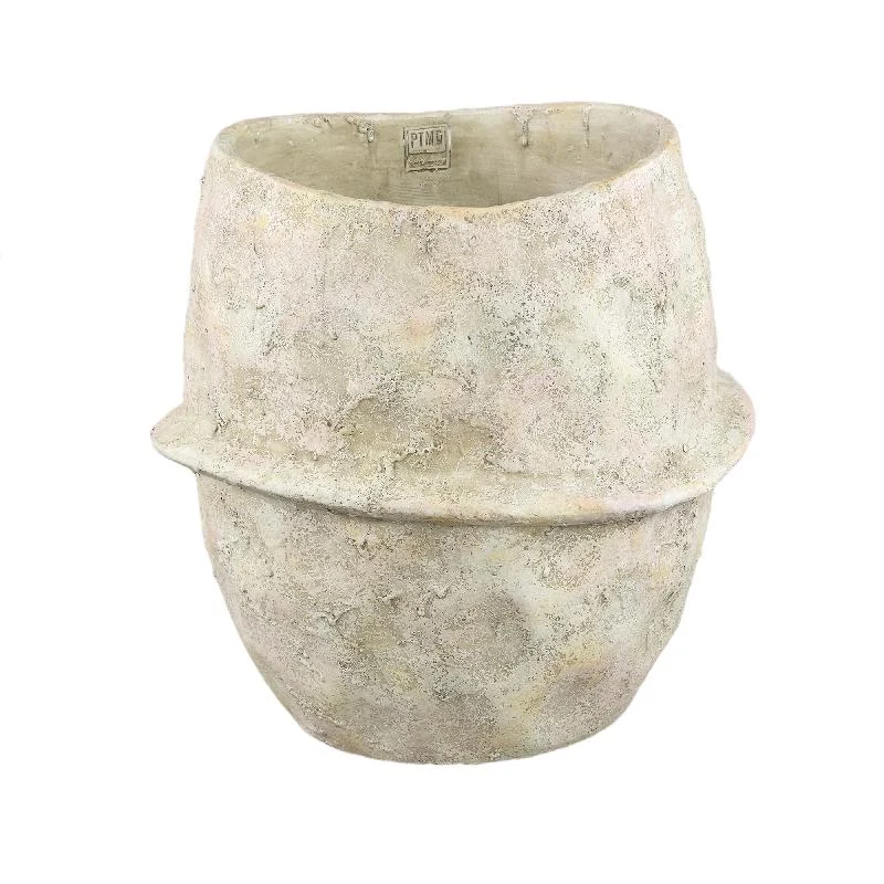 Blumentopf – Beige Farbe, Mittellinien Design, Zement Material, XXL – Haania | PTMD