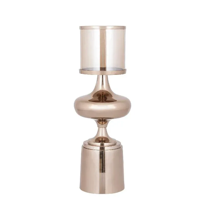 Windlicht – Aluminium Rahmen, Glas Zylinder, Braune Farbgebung, L – Uvira | PTMD