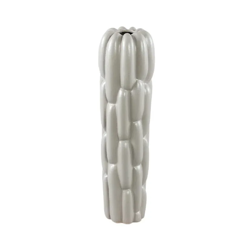 Vase – Steinzeug Keramik, Rundes Design, Graue Farbe, Block Muster, S – Seanis | PTMD
