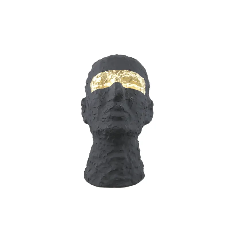 Statue – Kopf Design, Keramik Material, Schwarz, Goldene Augen Details – Bertrand | PTMD