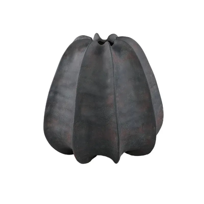Vase – Steinzeug Keramik, Geripptes Design, Schwarze Farbe, Breite Form – Grayson | PTMD