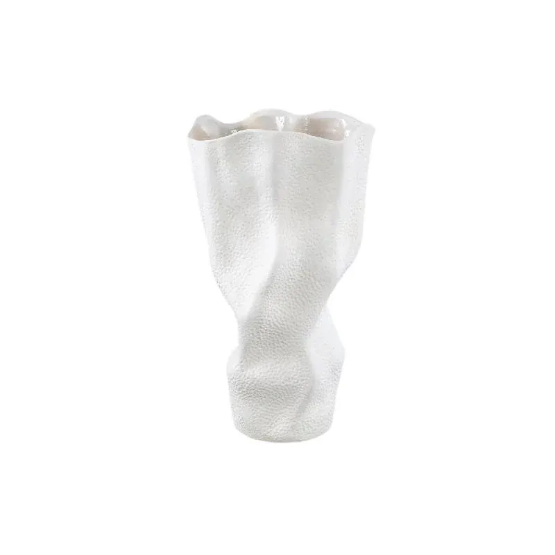 Vase – Steinzeug Keramik, Wellen Design, Weiße Farbe, Punkt Muster, L – Violettee | PTMD