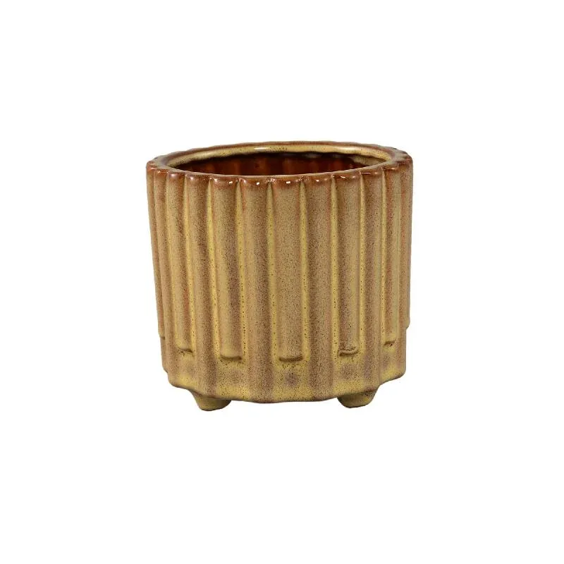 Blumentopf – Gelbe Oberfläche, Stangenmuster Design, Keramik Material, M – Derri | PTMD
