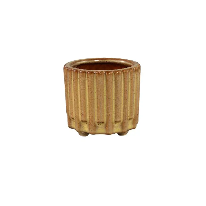 Blumentopf – Gelbe Oberfläche, Stangenmuster Design, Keramik Material, XS – Derri | PTMD
