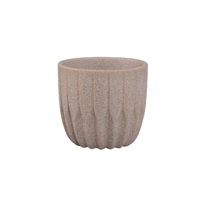 Blumentopf - Runde Form, Porzellan-Keramik, Winkelmuster, Beige, M - Jeily | PTMD