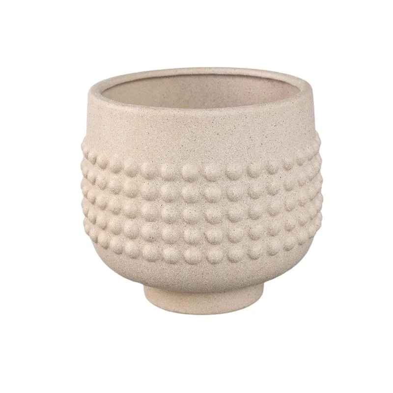 Blumentopf - Porzellan-Keramik, Gepunktetes Zentrum, Sockeldesign, Creme, XL - Clarece | PTMD