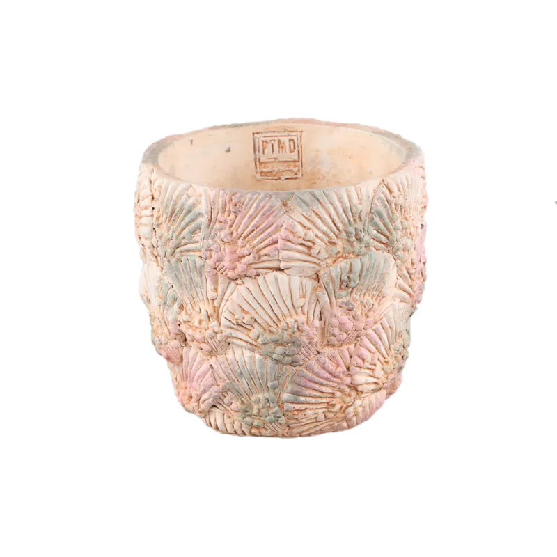 Blumentopf - Runder Zement, Muschelmuster, Hellblau, M – Allisha | PTMD